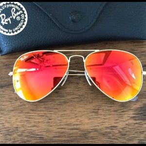 Ray Ban Red Orange Mirrored Aviator Sunglasses